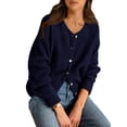 thumbnail image 2 of Gynyvoja Long Sleeve Crewneck Button Down Womens Sweaters Spring Open Front Chunky Cardigan for Women Navy Blue XL, 2 of 9