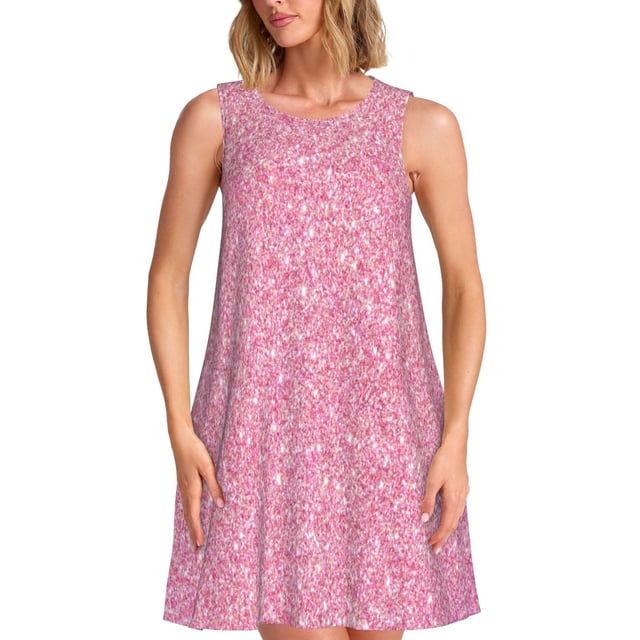 Balery Glitter Vestidos de verano para mujer con estampado: vestido holgado sin mangas, vestido playero informal y cómodo para días calurosos.