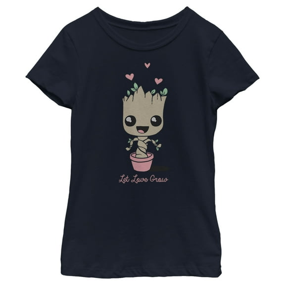 Girl's Marvel Groot Let Love Grow Graphic Tee Navy Blue X Large