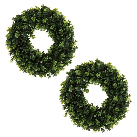 Pure Garden Set of Two 12-Inch Indoor/Outdoor Artificial Boxwood Wreaths