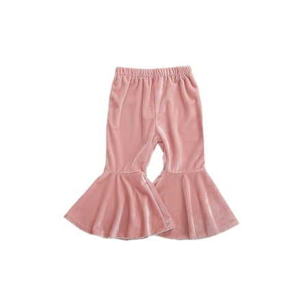 

ZIYIXIN Toddler Baby Girl Flared Pants Velvet Bell Bottom Pants Ruffle LeggingsStretchy Pants Pink 6-12 Months