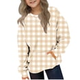 thumbnail image 2 of bbymog Plaid Sweatshirts for Teen Girls Boys Crewneck Long Sleeve Pullover Tops Boys Sweatshirt with Pocket Khaki 11 Years, 2 of 7