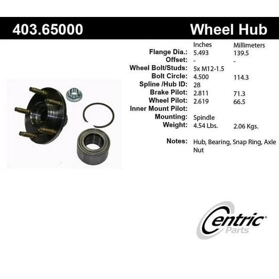 Centric (403.65001E) Wheel Hub Assembly Fits select: 2001-2012 FORD ESCAPE, 2005-2011 MERCURY MARINER