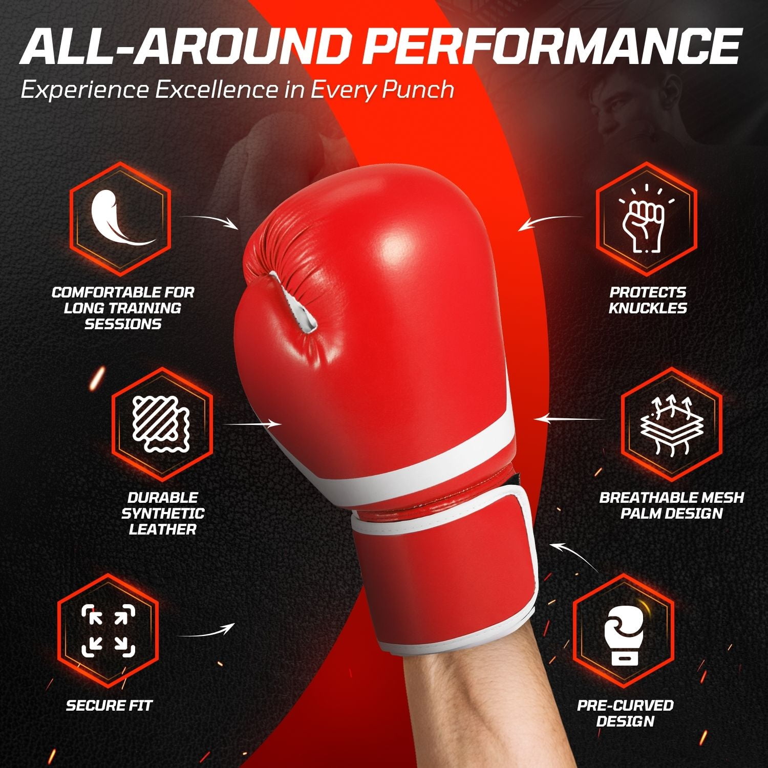 10 oz Boxing Sparring Training Gloves for Men, Youth, and Women, Boxing Gloves Punching Bag Gloves 10 Ounce for KickBoxing, MMA, Muay Thai, Training, Sparing, Bagwork with Wrist Wrap, Red