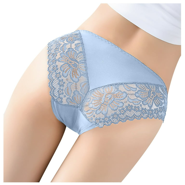 Women's Lace Seamless Comfort Panty Plus Size Sexy Stretch High Leg  Underwear Soft Lingerie Tanga Blue 3XL