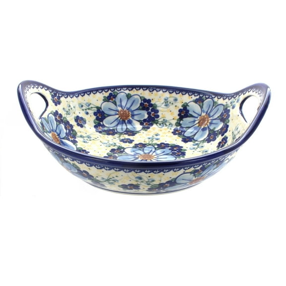 Blue Rose Polish Pottery Daisy Surprise Deep Bowl with Handles