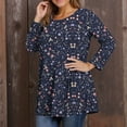 thumbnail image 5 of Dweltoz Plus Size Shirts for Women L-4XL Crew Neck Floral Print Tunic Tops 3/4 Sleeve T-Shirts Summer Loose Fit Cotton Tees Blouses,Dark Blue XL, 5 of 5