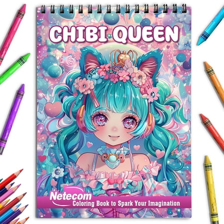 Netecom Chibi Queen Coloring Book for Adults Spiral Bound Soft Cover