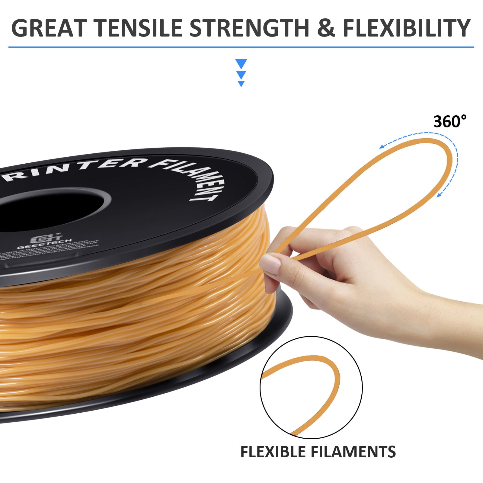 Geeetech TPU 1.75mm Flexible Soft Filament Gold, 10kg Spool (22 lbs.), Dimensional Accuracy +/- 0.03 mm