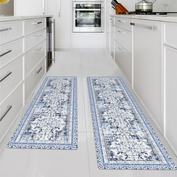 Boho Kitchen Rug Set of 2 Anti-Fatigue, Memory Foam Kitchen Mats for Floor, PVC Waterproof Non Slid Kitchen Rugs for Comfortable Standing and Vibrant Home Decor Size 18 x 48 18 x 30 Inch