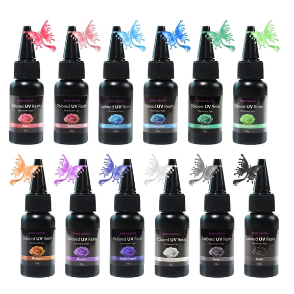 Bond Craftor Pearlescent Colored UV Resin Kit 360g, 12 Shimmer Colors Odorless Clear Fast-Curing UV Resin, Bubble-Free Craft Glue for Jewelry Making & Small Molds