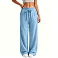 thumbnail image 2 of ZHYou No Boundarie Womens Casual Pants High Waist Drawstring Baggy Fit Wide Leg Flowy Comfy Sweatpants,Light Blue,Size XL, 2 of 9