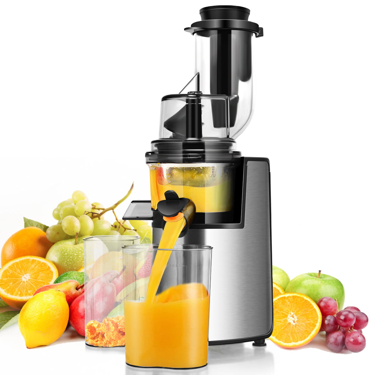 BPA-Free COSTWAY Slow Juicer Masticating Machine with 3.4 inch Wide Chute Stainless Steel Juicer Extractor with Cold Press Masticating Squeezer Technology Easy-to-Clean Quiet Motor & Reverse Function 