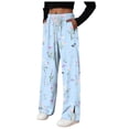 thumbnail image 4 of felwors Women's Floral Print Wide Leg Sweatpants – Soft Lounge Joggers with Drawstring Waist & Pockets, Casual Comfort Fit for Home, Travel & Everyday Wear（Light Blue， L）, 4 of 8