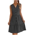 thumbnail image 2 of Danhjin Women's Summer Sundress V Neck Sleeveless Dresses Elastic Waist Ruffles Casual Loose Tank Dresses, 2 of 7