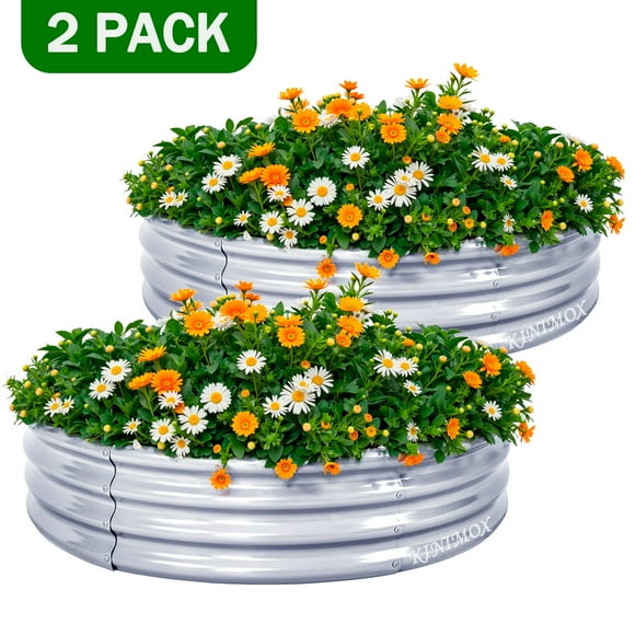 2pcs Galvanized Raised Garden Bed, W120 x H30cm(4x4x1 FT) Thickening Raised Beds for Gardening, Round Planter Box for Outdoor for Herbs, Vegetables, Fruits, Flowers