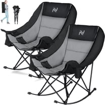 ABORON Oversized Rocking Camping Chair, 2-Pack Folding Camping Rocker Chair, Fully Padded Patio Chair with Cooler Bag and Side Pocket, Portable Outdoor Recliner Chair, Lawn Chairs with Carrying Bag
