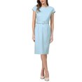 thumbnail image 2 of INSPIRE CHIC Women's Knee Length Pencil Dress Cap Sleeve Belted Wear to Work Sheath Dresses XL Light Blue, 2 of 5