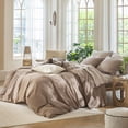 thumbnail image 3 of MooMee Duvet Cover Set Cal-King 100% Washed Cotton Linen Like Textured Breathable Lightweight 3-Piece (Brown, 104"x98"), 3 of 7