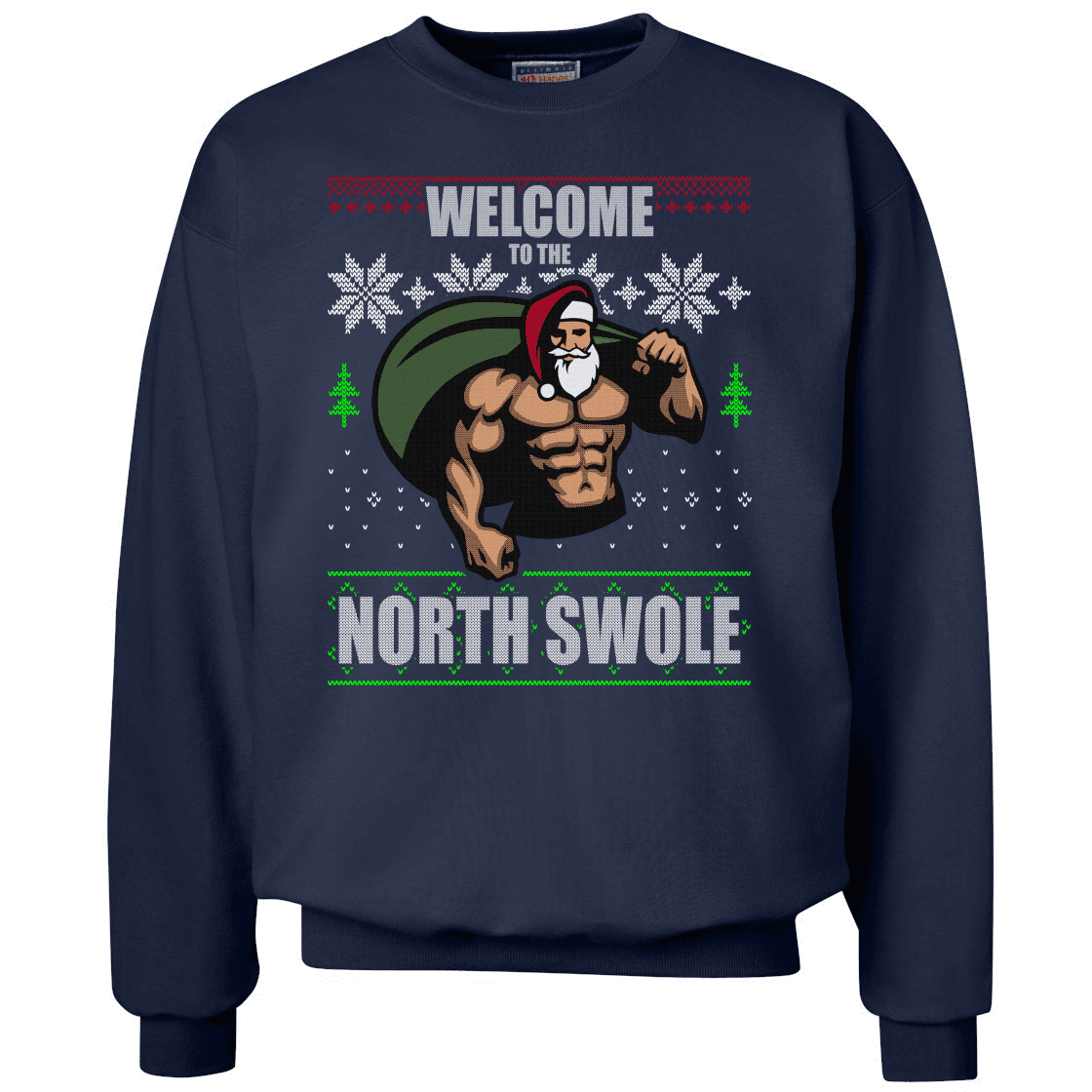 Funny Santa Gym Lifting To The North Swole Ugly Christmas