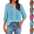 thumbnail image 2 of 2026 Embroidered Linen Tops for Women 3/4 Sleeve Boho Peasant Shirts Casual Gauze Clothes for Summer Beach,Sky Blue,M, 2 of 7
