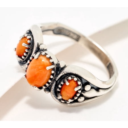 American West Sterling Silver 3-Stone Oval Gemstone Band Ring Size 5
