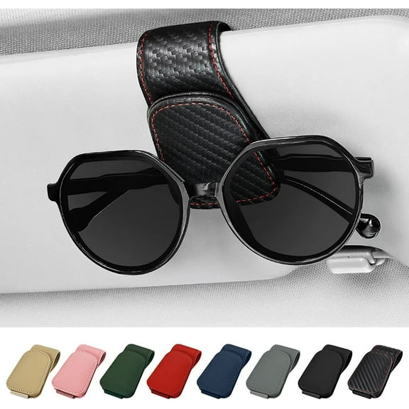 2 Packs Magnetic Leather Sunglass Holder for car, Eyeglass Hanger Clip for Car Sun Visor, Ticket Card Clip Eyeglasses Mount, Suitable for Different Size Eyeglasses (Carbon Fibre)