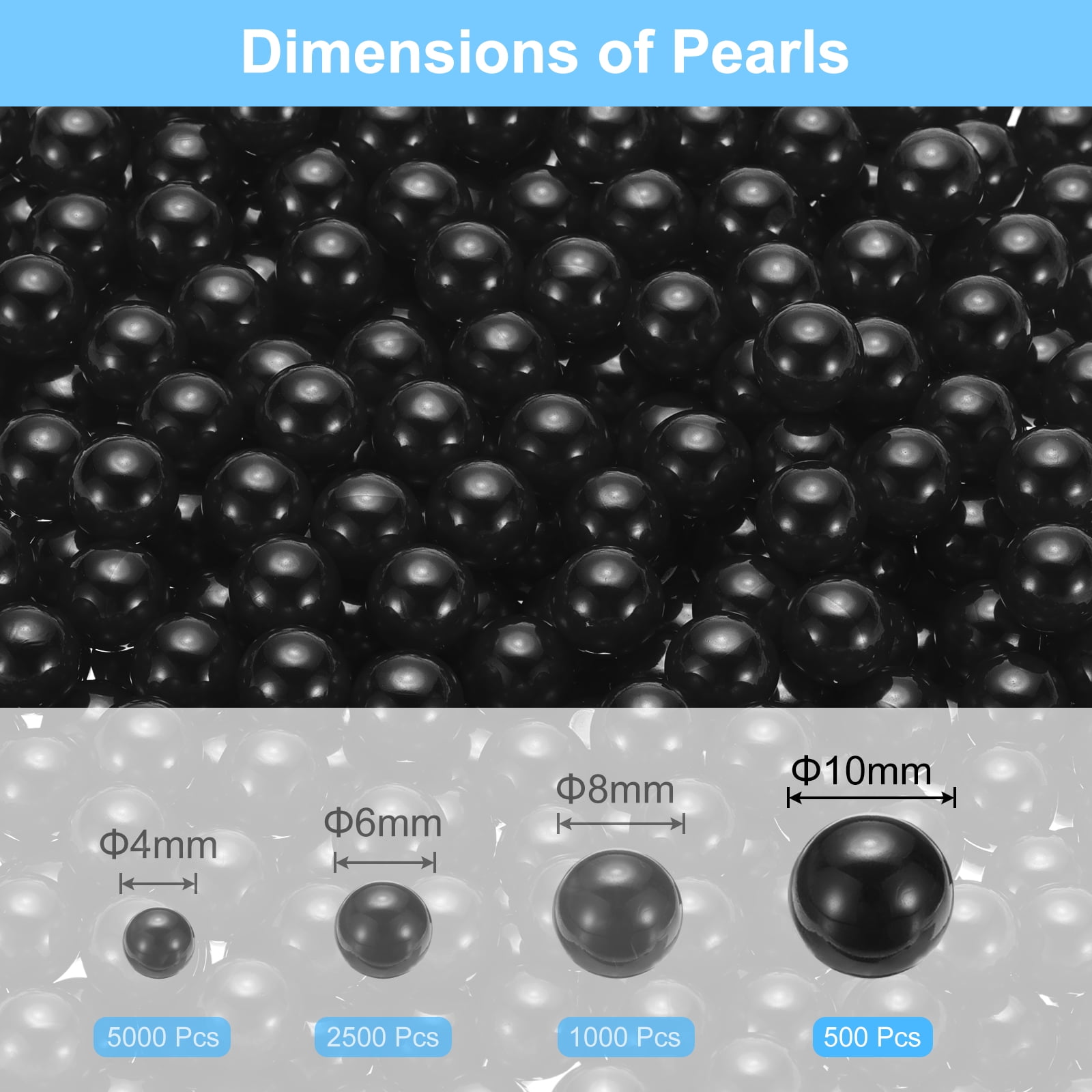 Unique Bargains Round Faux Pearl for Crafting No Hole Pearls for Vase Fillers Black
