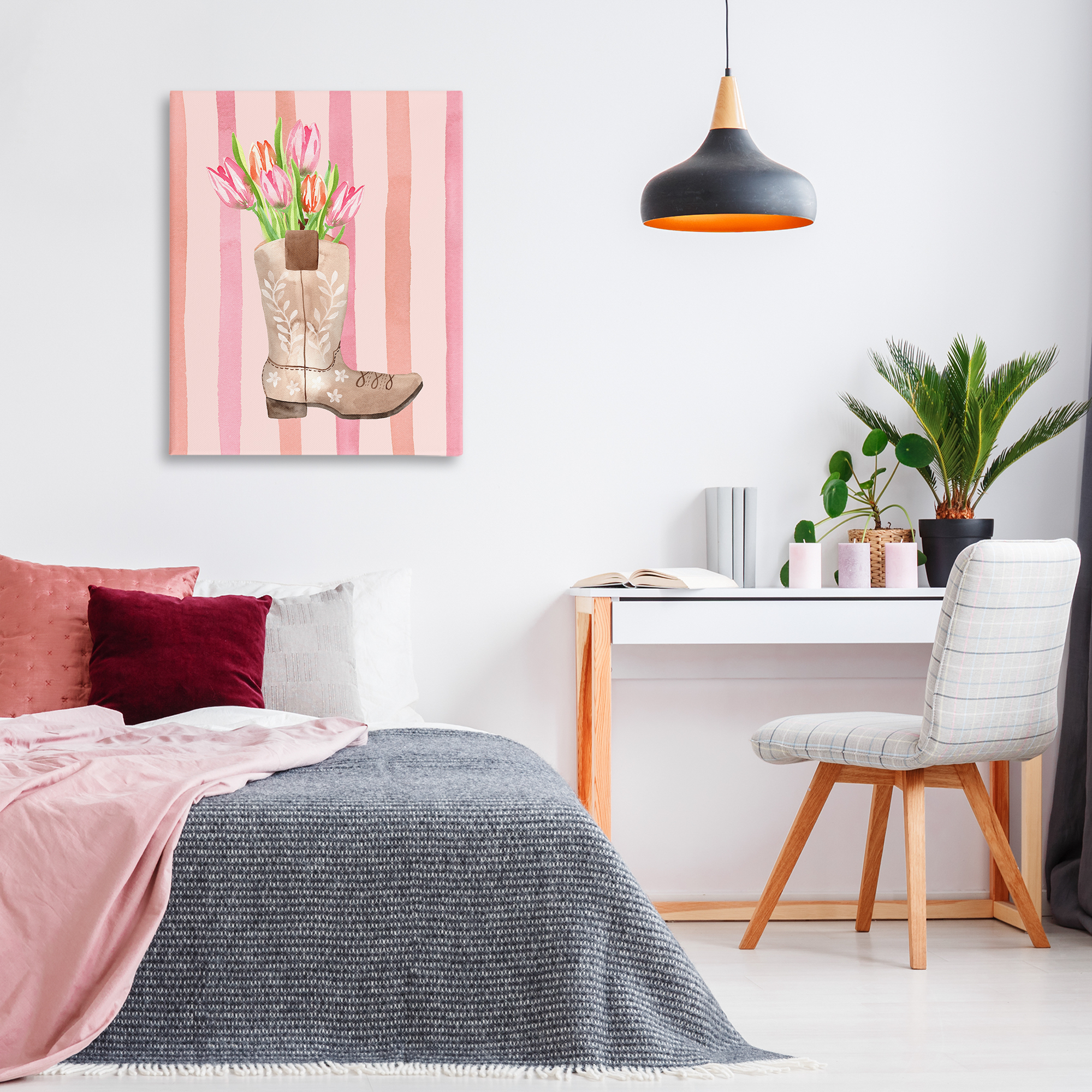 Tulip Cowgirl on Stripes Canvas Wall Art, design by Nina Jacobs