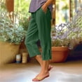 thumbnail image 2 of Plus Size Women's Linen Cotton Capri Pants with Pockets, Elastic Waist Drawstring, Lightweight Soft Solid Color, Casual Summer Beach Lounge Capris for Women | UKHCCC,Green 4XL, 2 of 9