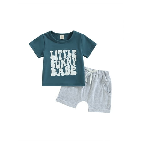

Bagilaanoe 2pcs Toddler Baby Boy Girl Short Pants Set Short Sleeve Letter Print T Shirt Tops + Shorts 6M 12M 18M 24M 3T Kids Casual Summer Outfits