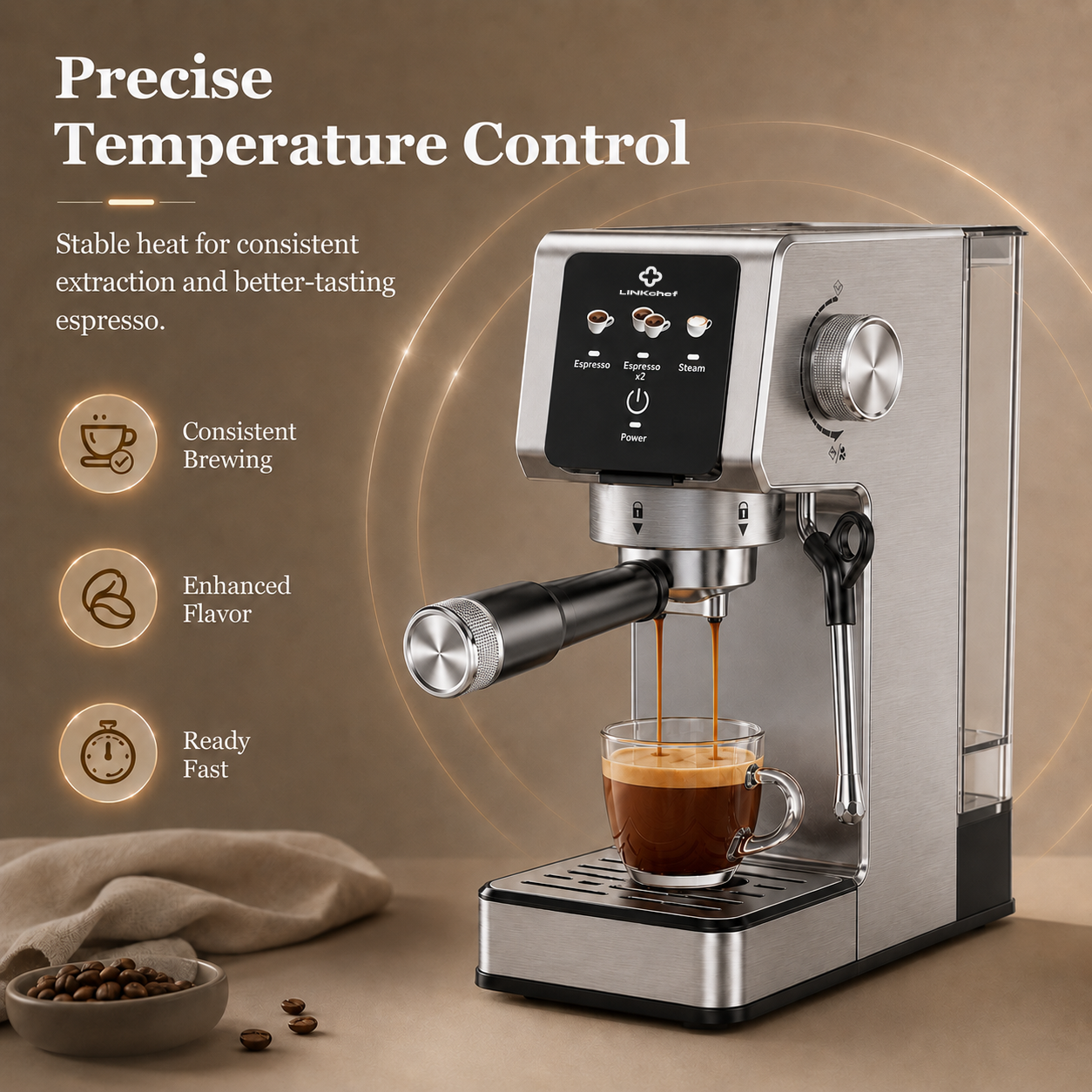 LINKChef 20-Bar Espresso Machine with Automatic Steam Wand photo 2