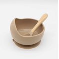 thumbnail image 1 of Cuenco para bebé, cuchara, vajilla para niños, mango de madera, cuchara de silicona, cuenco con ventosa para niños, cuenco de silicona para bebé, 1 of 5