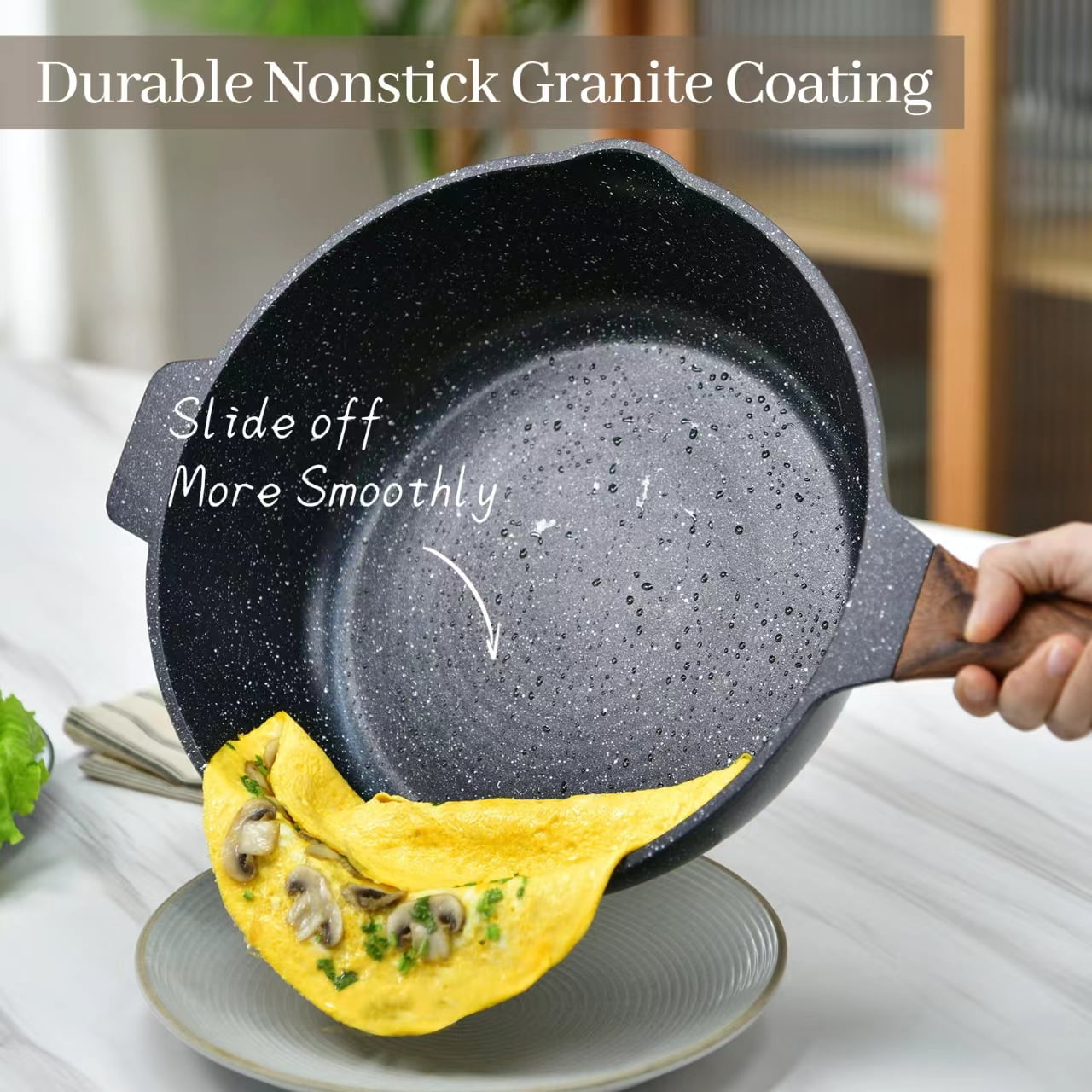 Deep Frying Pan Non stick with Lid, Clatine Nonstick Deep Skillet with Lid