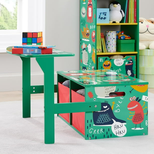 Senda Monsters 3in1 Convertible Kids Desk, Storage Bench and 2 Bins