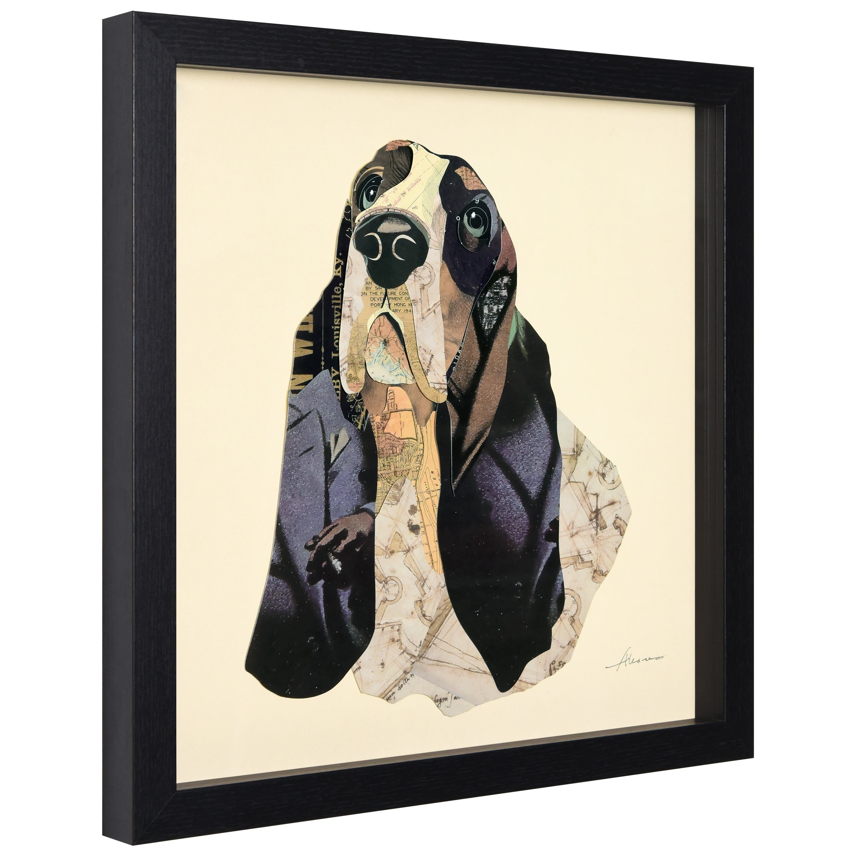 Empire Art Direct Basset Hound Dimensional Collage Framed Graphic Art Under Glass Wall Art, 17" x 17" x 1.4", Ready to Hang