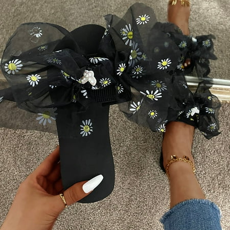 

Women s Fashion Small Daisy Bowknot Wedge Heel Platform Casual Slippers Note Please Buy One Or Two Sizes Larger