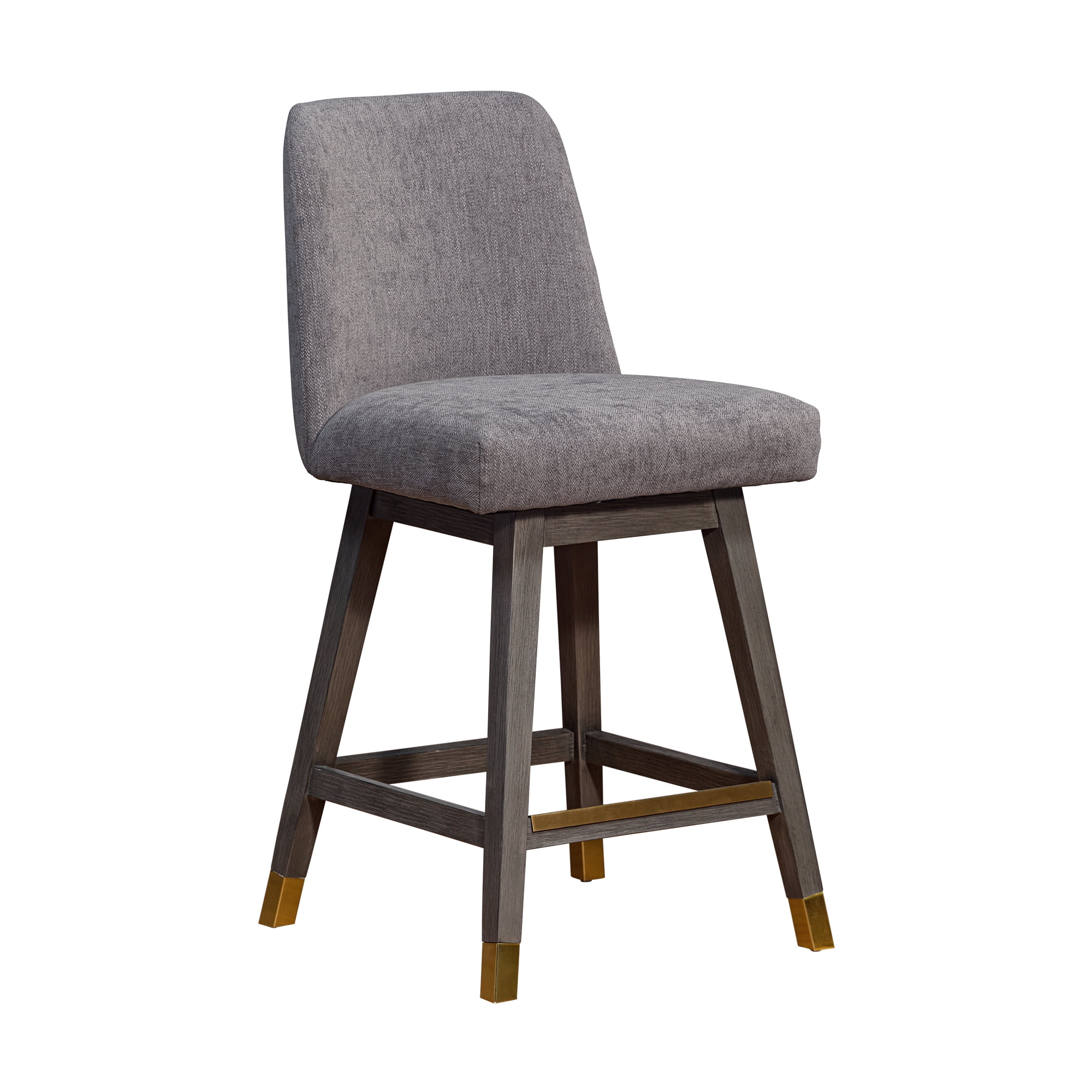 Amelia Swivel Counter Stool in Gray Oak Wood Finish with Mocha Fabric - Set of 2