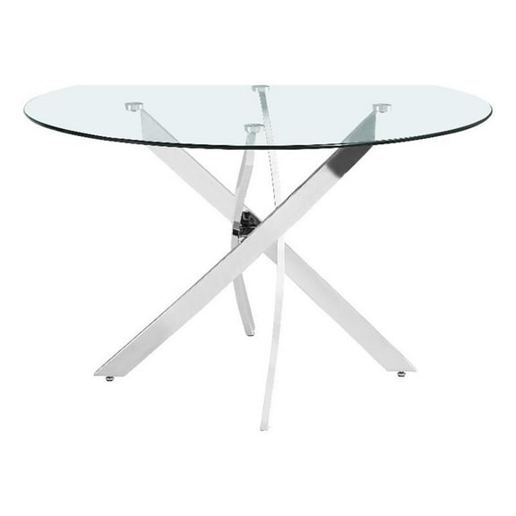 Maklaine 48" Round Tempered Glass Top Chrome Metal Base Dining Table