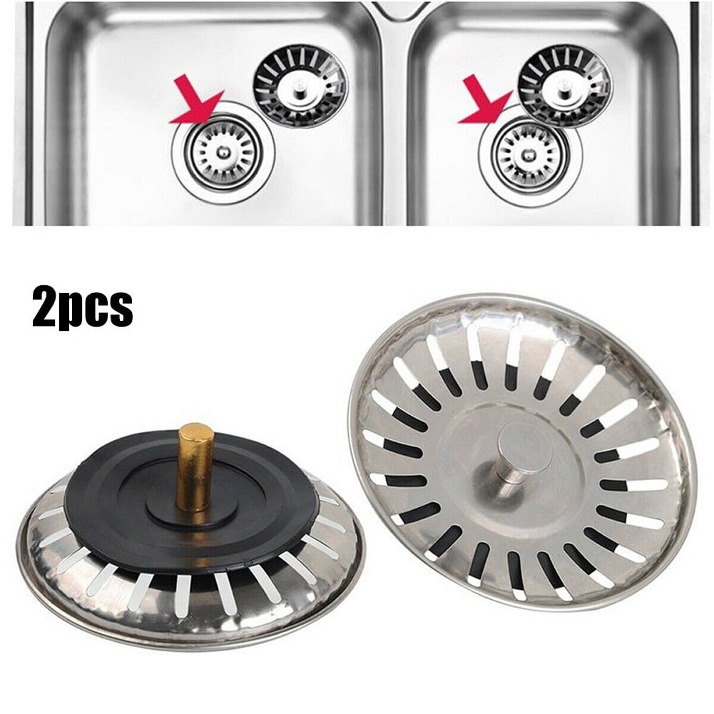 2 Pcs Stainless Steel Replacement Kitchen Sink Drain Strainer Drainer Waste Plug 