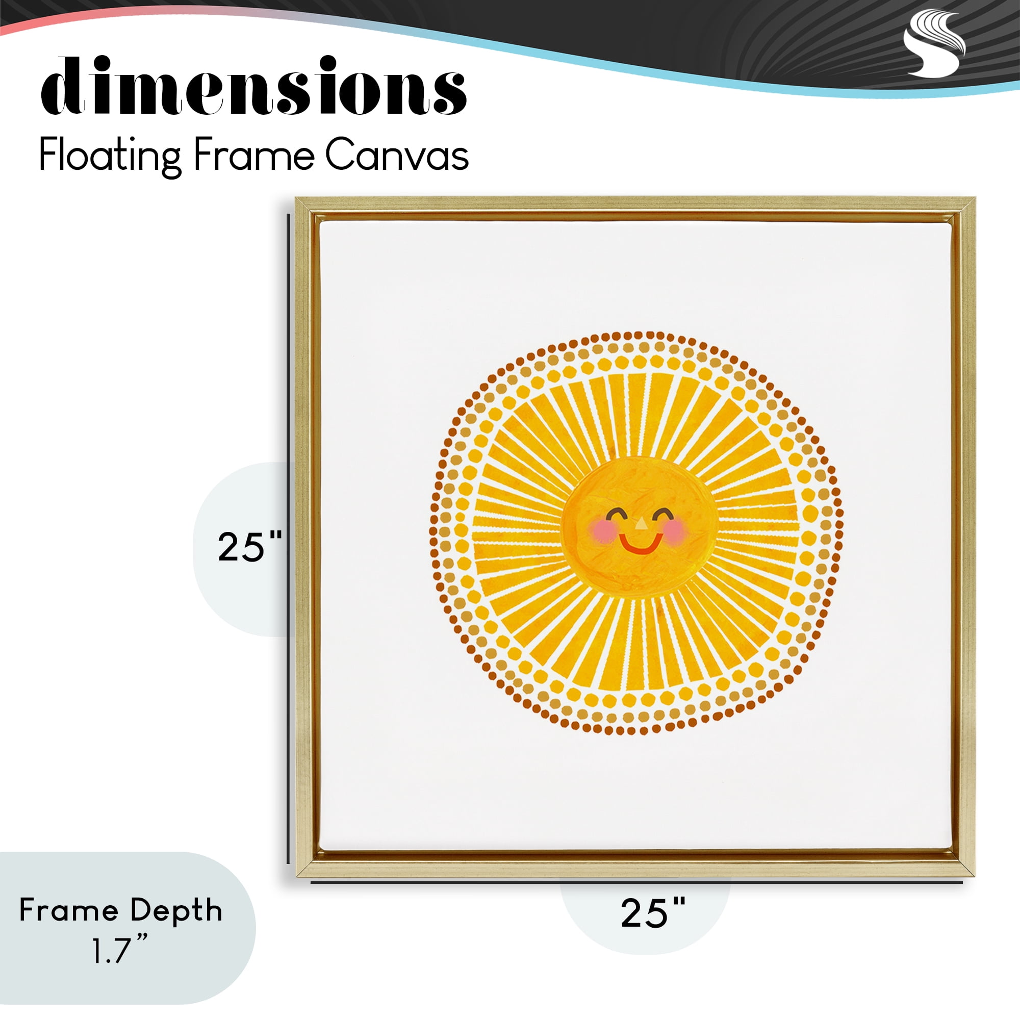 Stupell Industries Yellow Sun's Smile Gold Framed Floater Canvas Wall Art, design by Katherine Herrell Studio