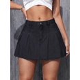 thumbnail image 5 of Women Black Pleated Denim Mini Skirt Casual A-Line Style, 5 of 10