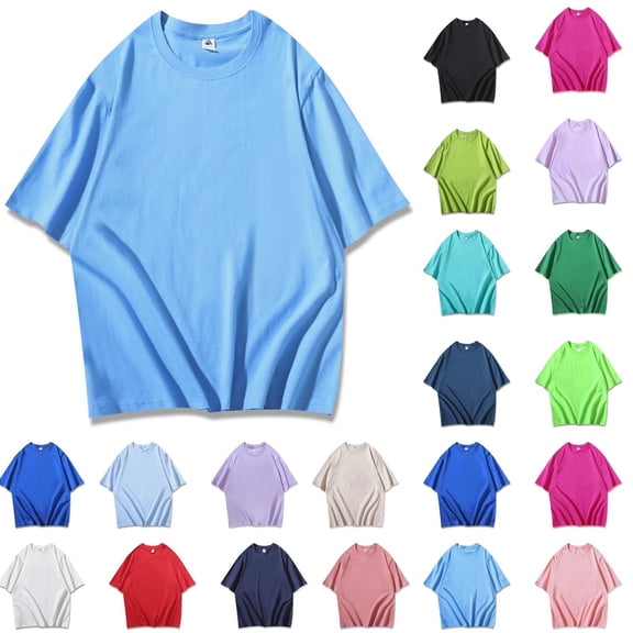 GuangCheng Mens Oversized T-Shirts Cotton Loose Fit Tees Drop Shoulder Crew Neck Baggy Style Pullover Basic Tops Size S-4XL