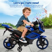 Shininglove 6V Kids Motorcycle with Training Wheels, Electric Ride-On Toy with Music & Headlight, Toddler Bike Gifts for Boys Girls Ages 3-6