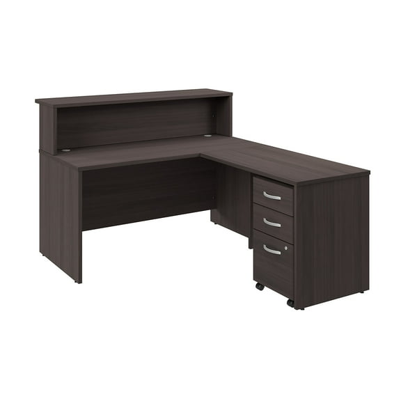 Arrive 60W x 72D L Reception Desk with Drawers in Storm Gray - Engineered Wood
