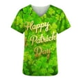 thumbnail image 4 of Fiudx Ofertas Flash Del Día Blusa de Manga Corta con Cuello En V para Mujer, Blusa con Bolsillos Estampados para El Día de San Patricio, Enfermería, 4 of 5