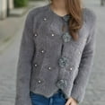 thumbnail image 6 of PiGOGI Women's Long Sleeve V-Neck Soft Knit Cropped Sweater Top Casual Comfortable Gray S, 6 of 6