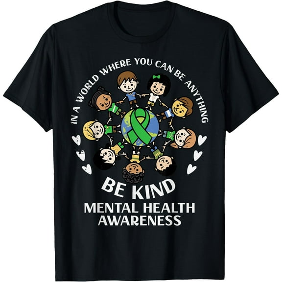 Mental Health Be Kind Kids Around World Awareness Boys Girls T-Shirt,Black