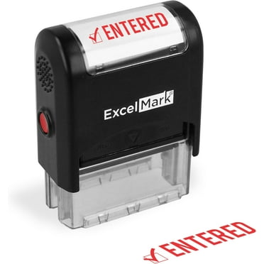 Excelmark A1539 Entered Self Inking Rubber Stamp, Transparent Anti-Slip Base, Sturdy ABS Plastic Frame, Self-Contained Two-Sided Ink Pad, Clear Impressions, Red Ink.