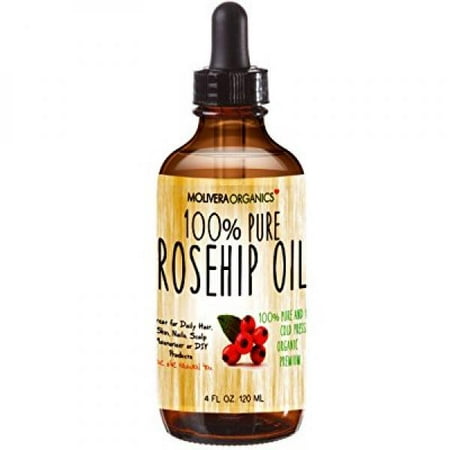 Molivera Organics Rosehip Oil 4 Fl Oz. 100% Pure Premium Organic Cold Pressed Virgin Rosehip Seed Oil -Best for Hair, Skin, Face & Nails - Great for DIY - UV Resistant